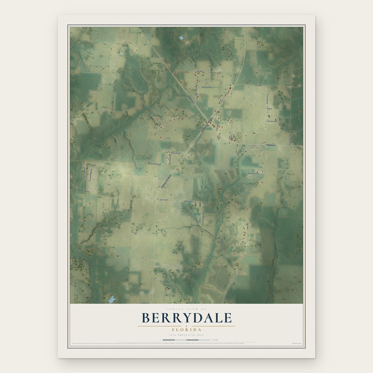 Berrydale, Florida map print, the full design