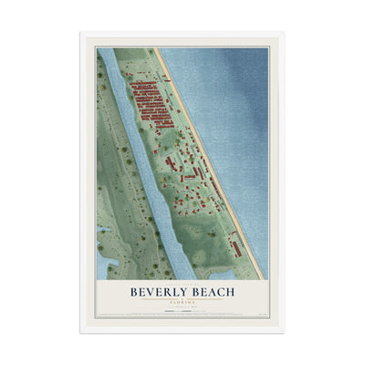 Beverly Beach, Florida map print, 12" x 18" W/ White Ayous Wood Frame mockup