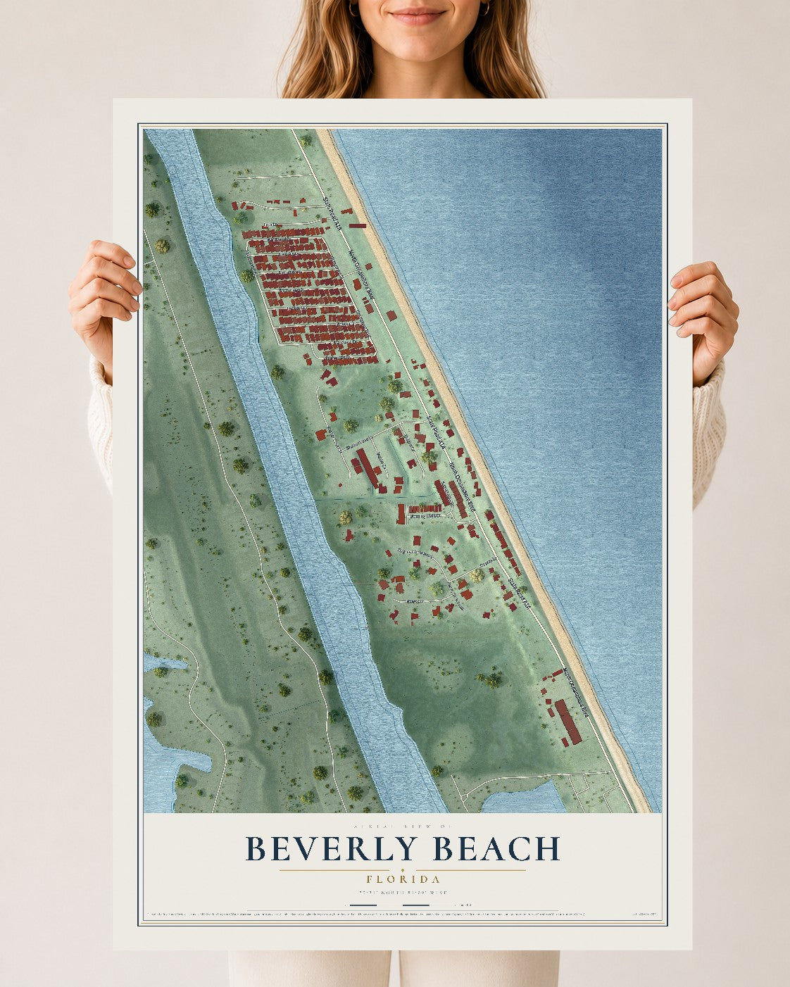 Beverly Beach, Florida map print, 24" x 36" Archival Matte Print mockup