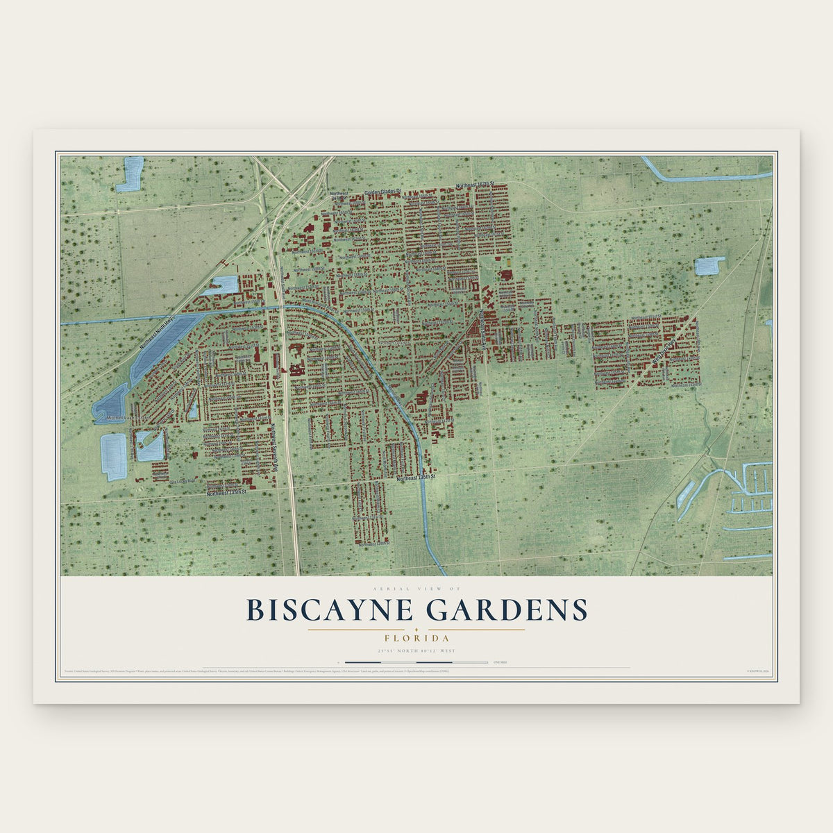 Biscayne Gardens, Florida map print, the full design