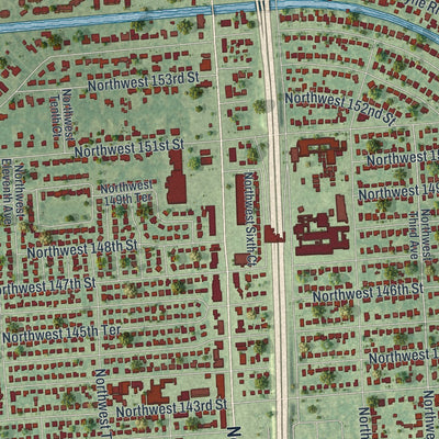 Close-up of the map of Biscayne Gardens, Florida print showing street and building detail