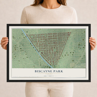 Biscayne Park, Florida map print, 12" x 18" W/ Black Ayous Wood Frame mockup