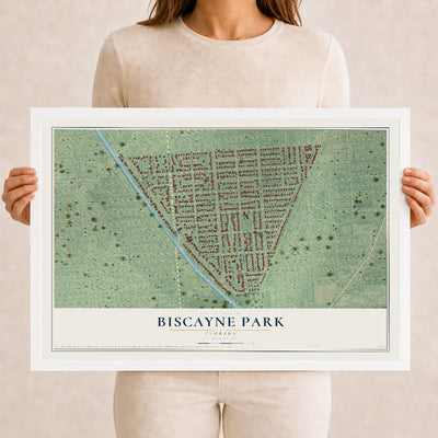 Biscayne Park, Florida map print, 12" x 18" W/ White Ayous Wood Frame mockup
