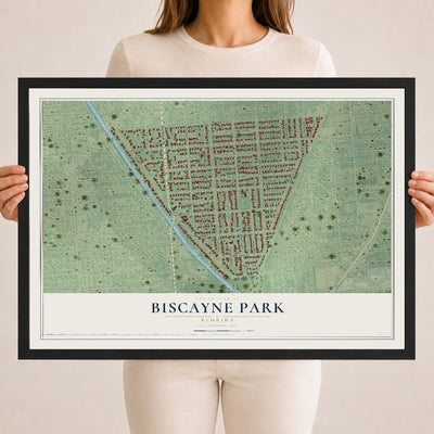Biscayne Park, Florida map print, 18" x 24" W/ Black Ayous Wood Frame mockup