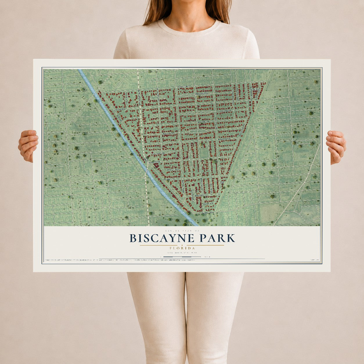Biscayne Park, Florida map print, 24" x 36" Archival Matte Print mockup