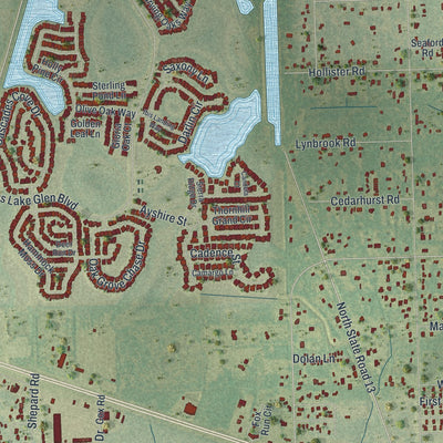 Close-up of the map of Bithlo, Florida print showing street and building detail
