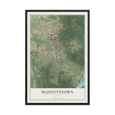 Blountstown, Florida map print, 12" x 18" W/ Black Ayous Wood Frame mockup