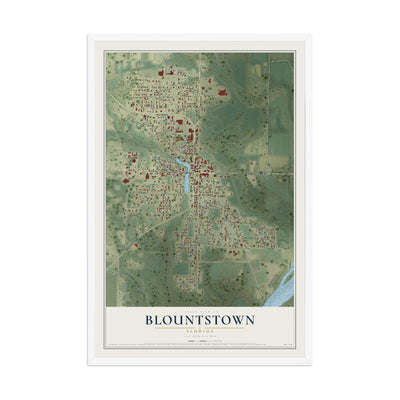 Blountstown, Florida map print, 12" x 18" W/ White Ayous Wood Frame mockup