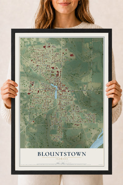 Blountstown, Florida map print, 18" x 24" W/ Black Ayous Wood Frame mockup