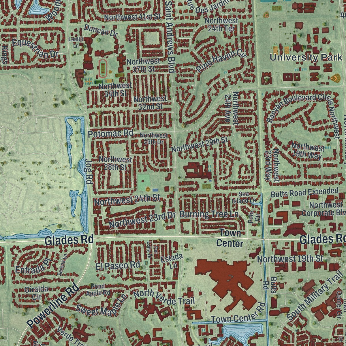 Close-up 2 of the Boca Raton, Florida map artwork