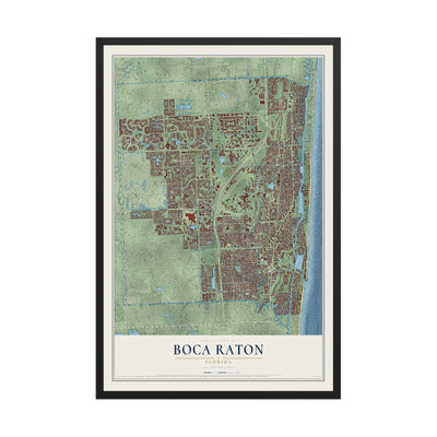 Boca Raton, Florida map print, 12" x 18" W/ Black Ayous Wood Frame mockup
