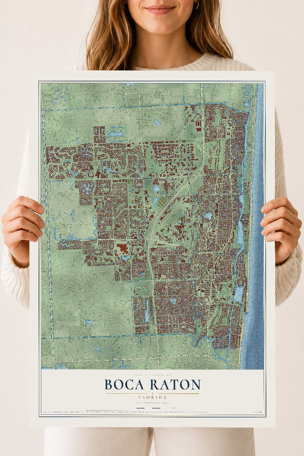 Boca Raton, Florida map print, 18" x 24" Archival Matte Print mockup