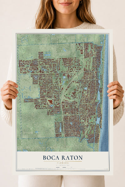 Boca Raton, Florida map print, 18" x 24" Archival Matte Print mockup