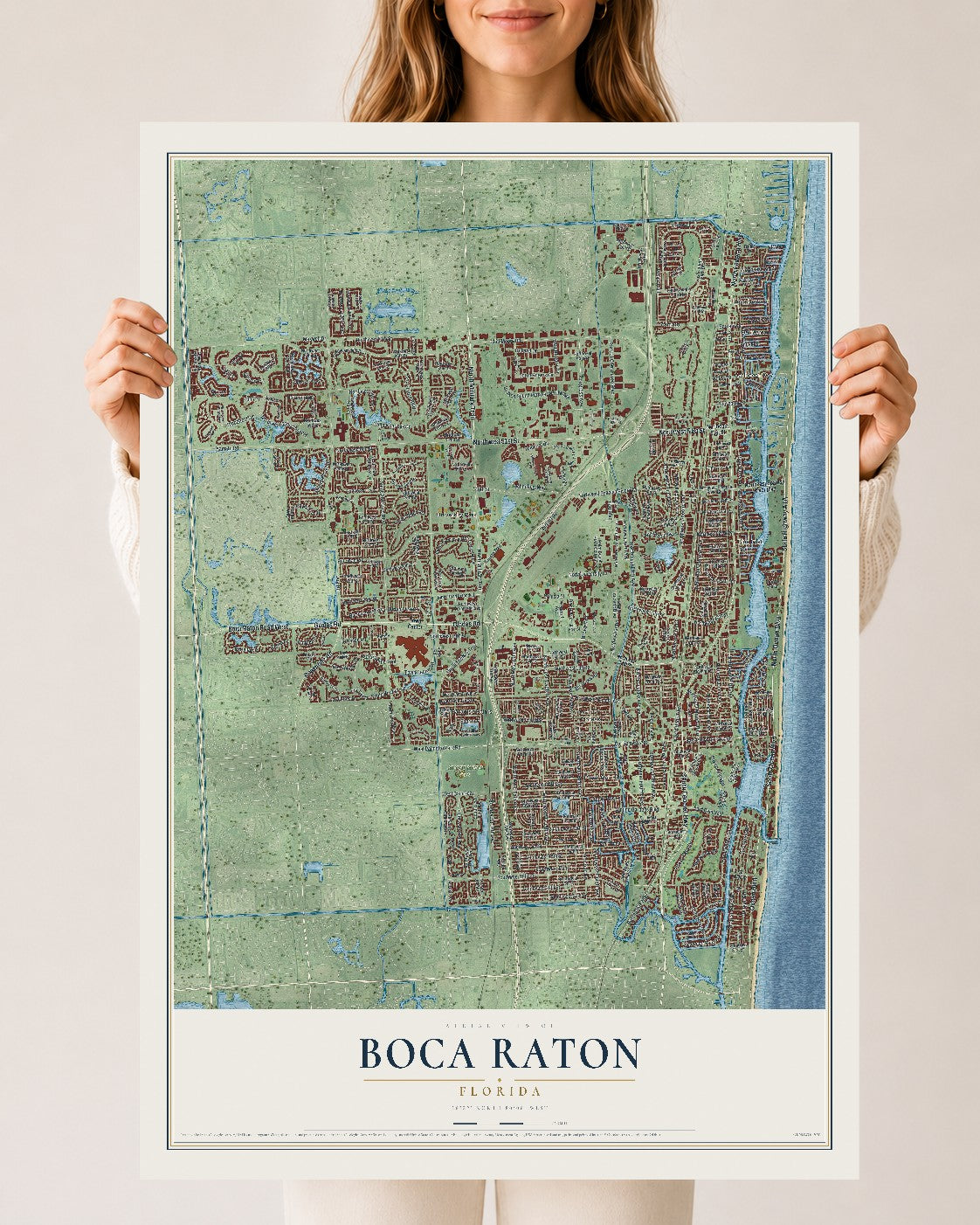 Boca Raton, Florida map print, 24" x 36" Archival Matte Print mockup