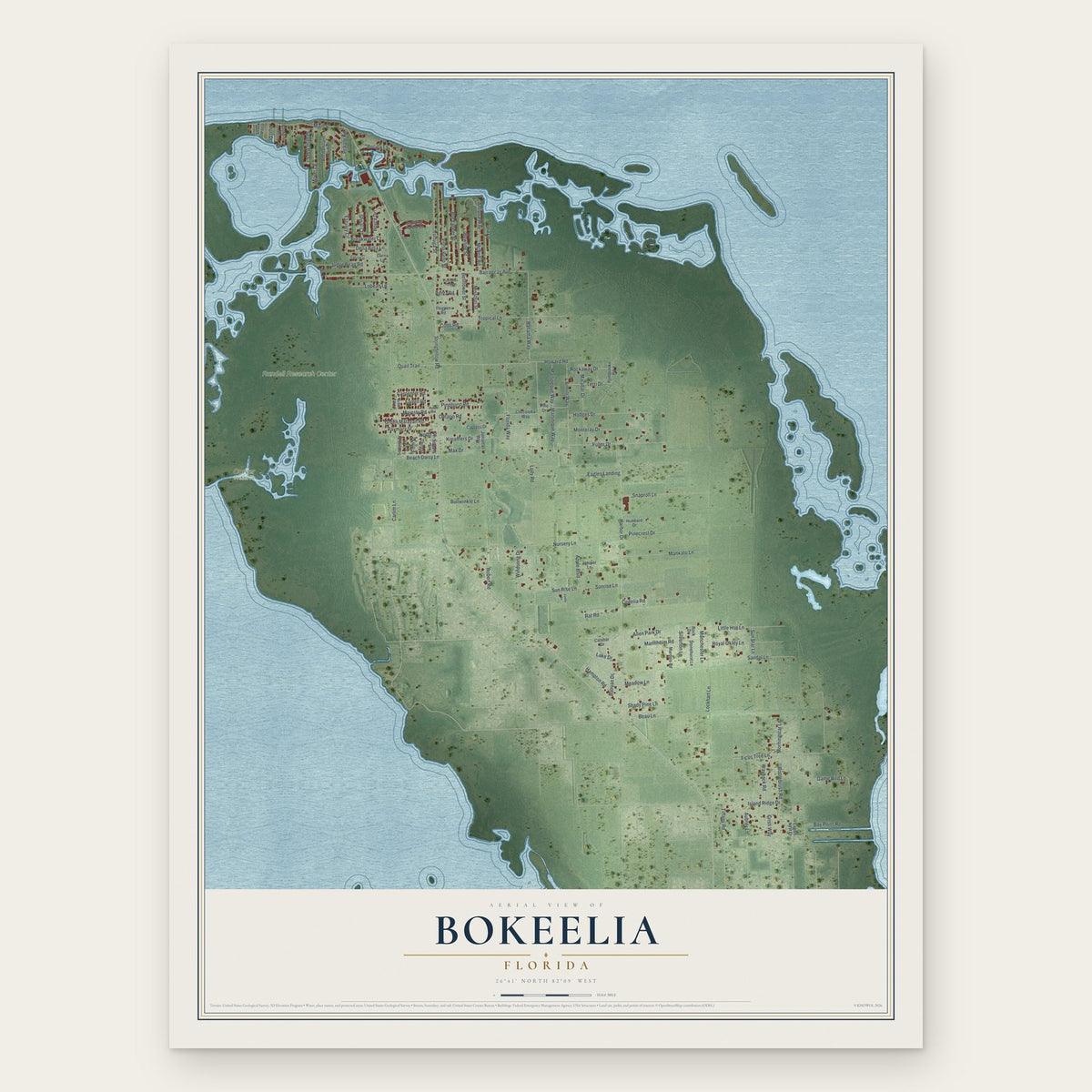 Bokeelia, Florida map print, the full design