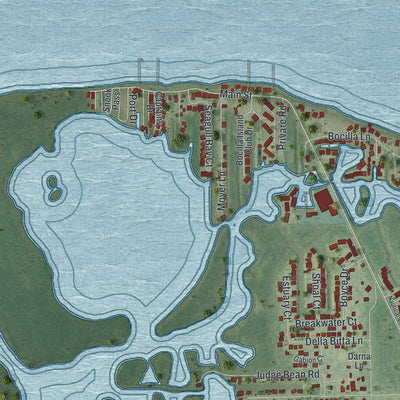 Close-up of the map of Bokeelia, Florida print showing street and building detail