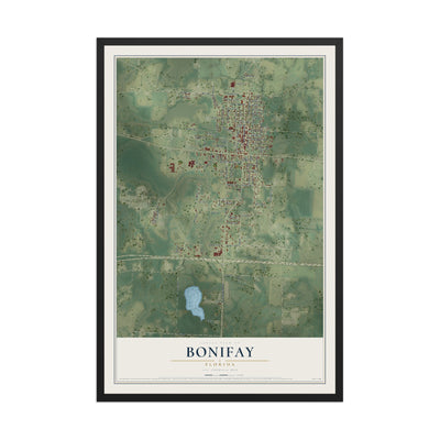 Bonifay, Florida map print, 12" x 18" W/ Black Ayous Wood Frame mockup