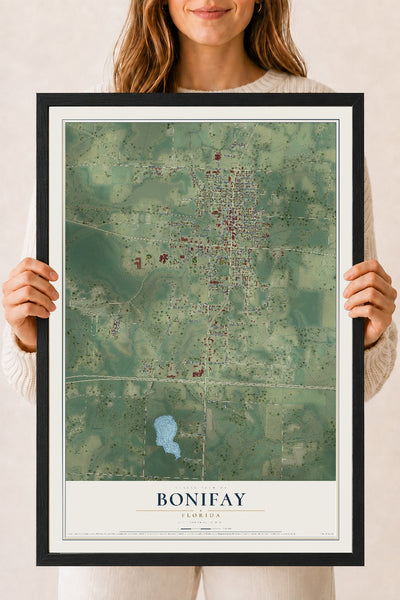 Bonifay, Florida map print, 18" x 24" W/ Black Ayous Wood Frame mockup