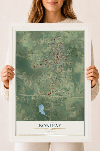 Bonifay, Florida map print, 18" x 24" W/ White Ayous Wood Frame mockup