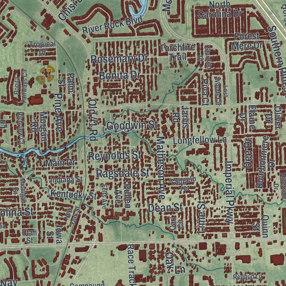 Close-up 1 of the Bonita Springs, Florida map artwork