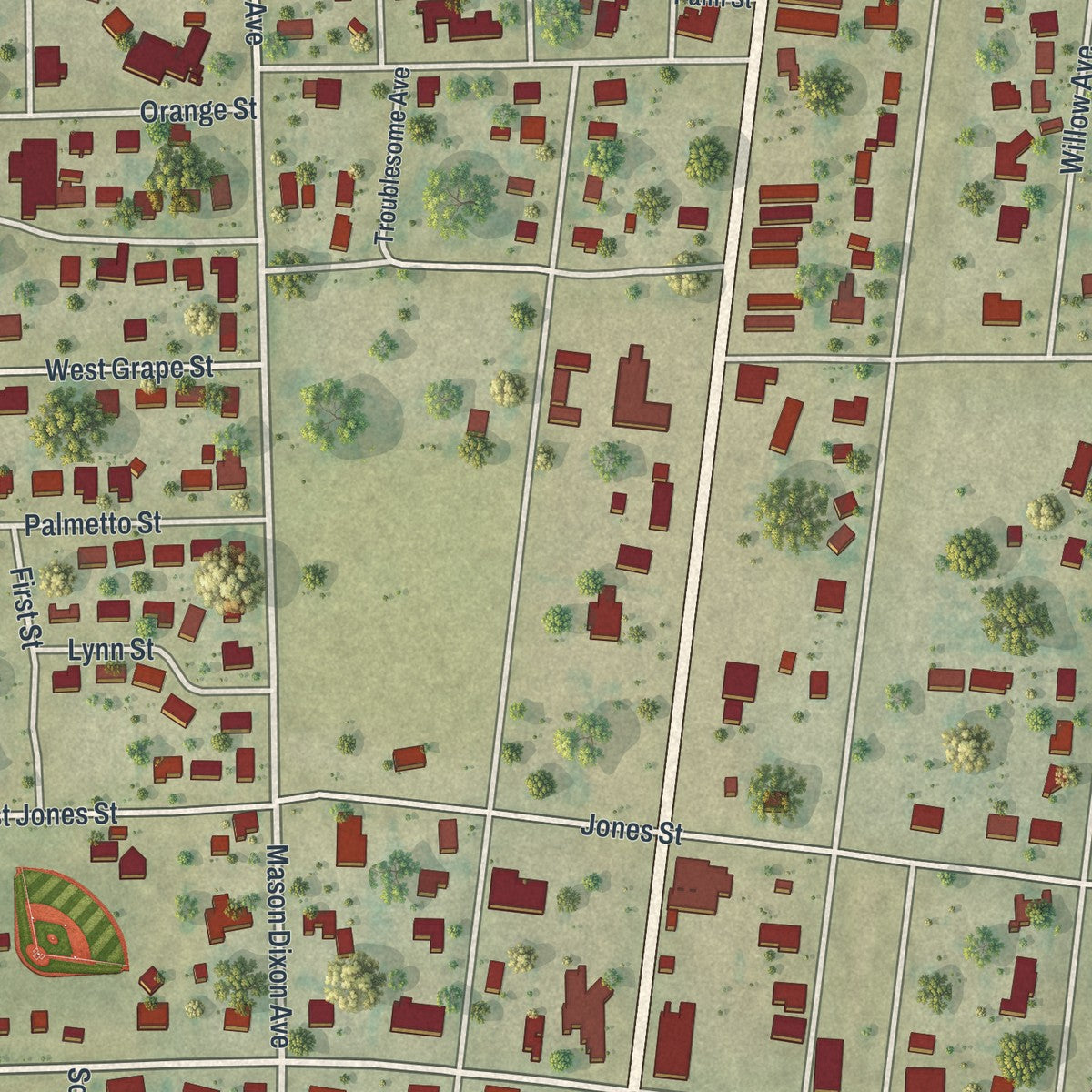 Close-up 1 of the Bowling Green, Florida map artwork