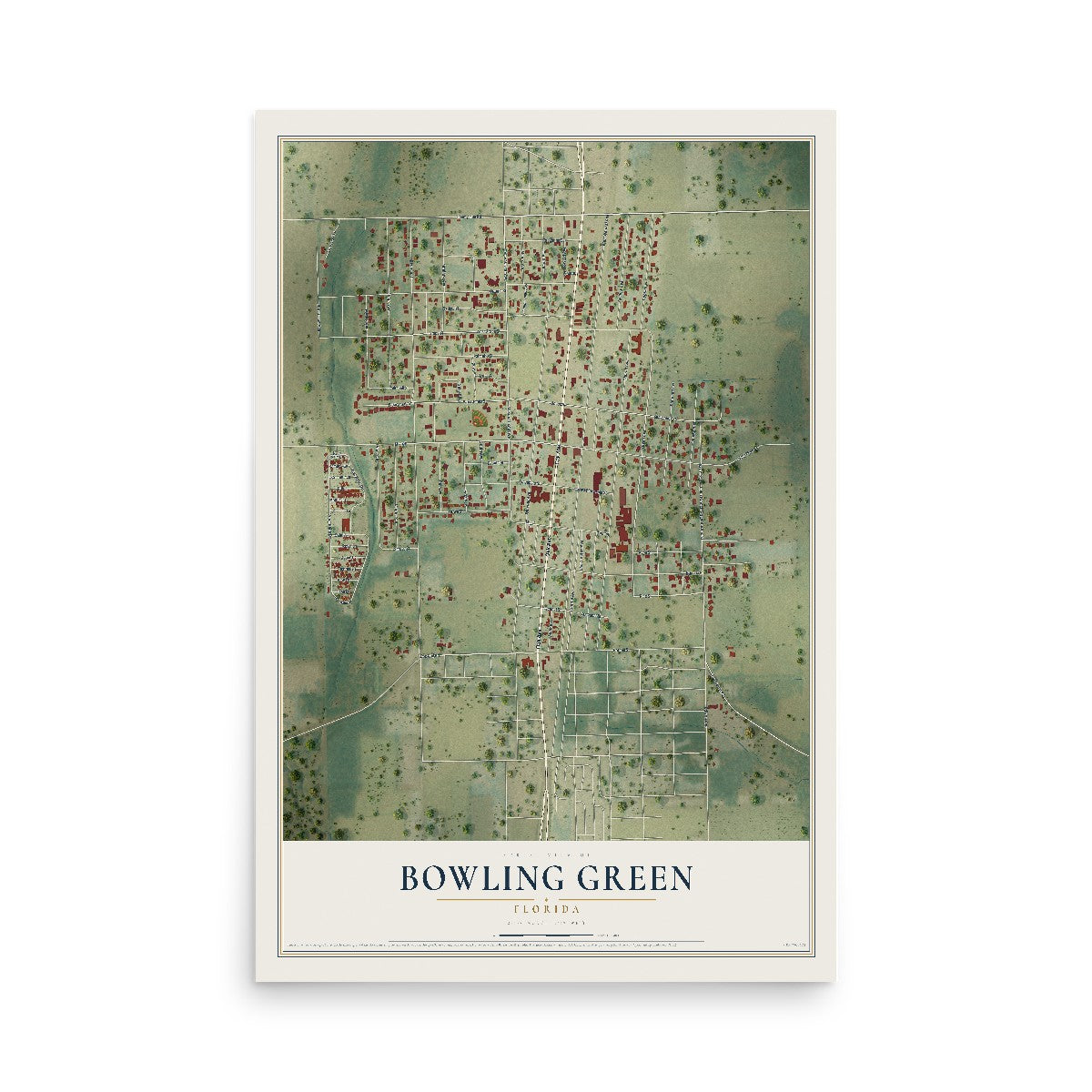 Bowling Green, Florida map print, 12" x 18" Archival Matte Print mockup