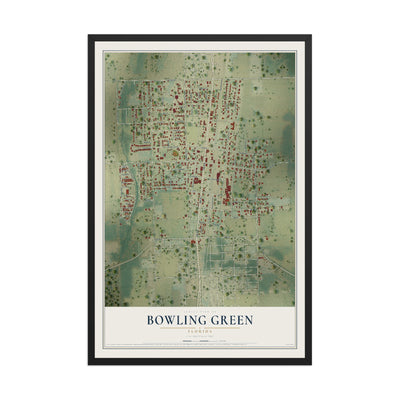 Bowling Green, Florida map print, 12" x 18" W/ Black Ayous Wood Frame mockup