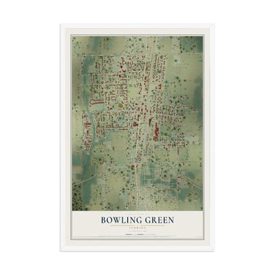 Bowling Green, Florida map print, 12" x 18" W/ White Ayous Wood Frame mockup