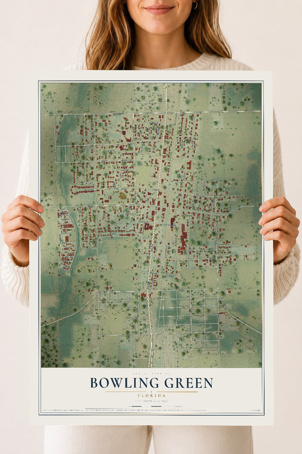 Bowling Green, Florida map print, 18" x 24" Archival Matte Print mockup