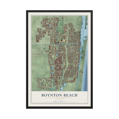 Boynton Beach, Florida map print, 12" x 18" W/ Black Ayous Wood Frame mockup