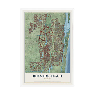 Boynton Beach, Florida map print, 12" x 18" W/ White Ayous Wood Frame mockup