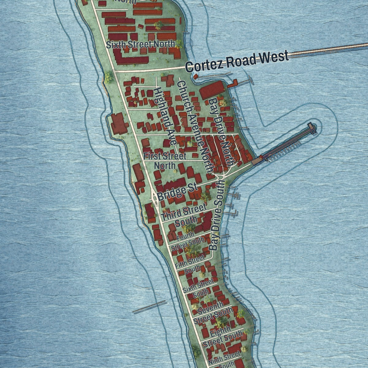 Close-up 2 of the Bradenton Beach, Florida map artwork