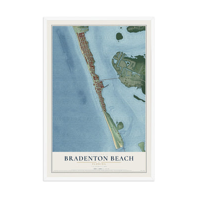 Bradenton Beach, Florida map print, 12" x 18" W/ White Ayous Wood Frame mockup