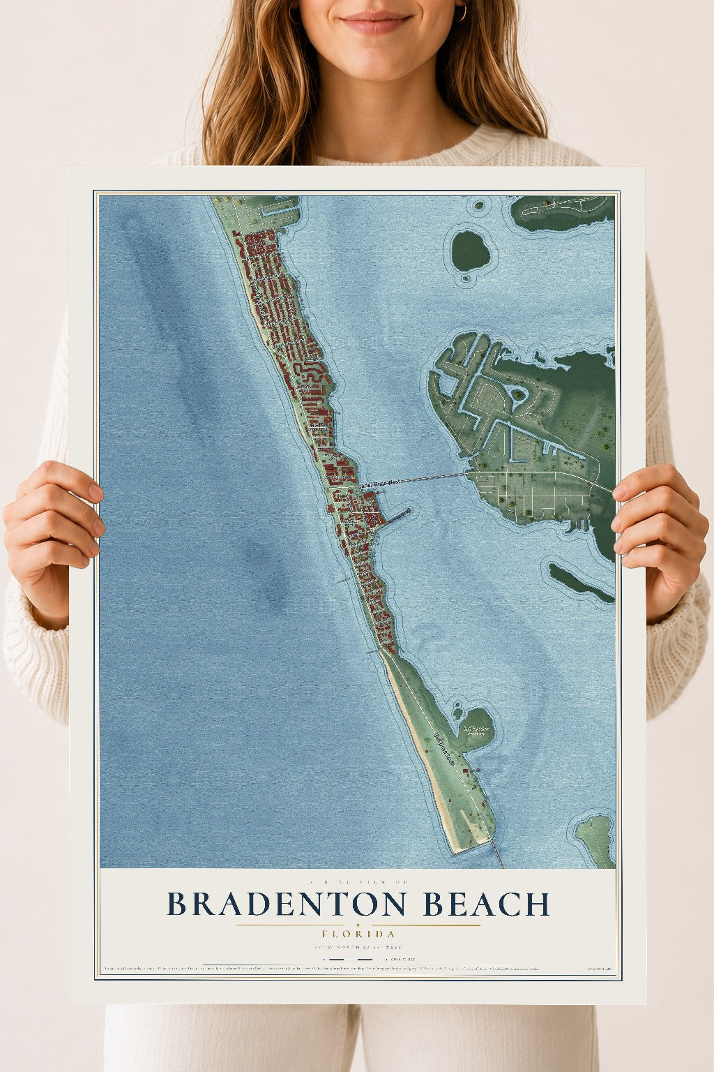 Bradenton Beach, Florida map print, 18" x 24" Archival Matte Print mockup