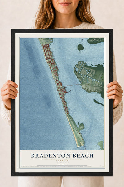 Bradenton Beach, Florida map print, 18" x 24" W/ Black Ayous Wood Frame mockup