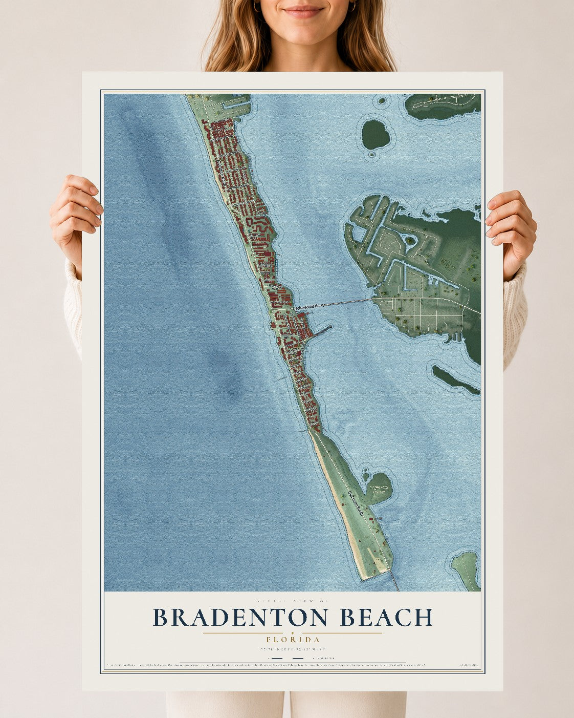 Bradenton Beach, Florida map print, 24" x 36" Archival Matte Print mockup