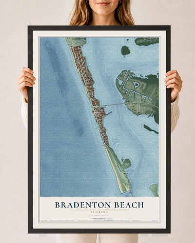 Bradenton Beach, Florida map print, 24" x 36" W/ Black Ayous Wood Frame mockup