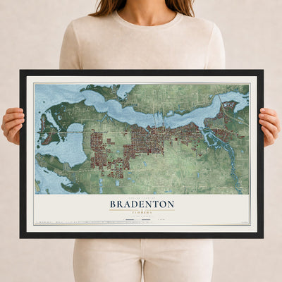 Bradenton, Florida map print, 12" x 18" W/ Black Ayous Wood Frame mockup