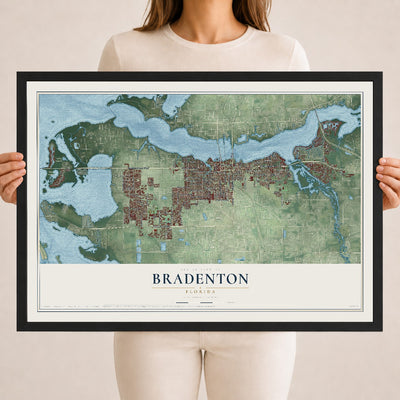 Bradenton, Florida map print, 18" x 24" W/ Black Ayous Wood Frame mockup