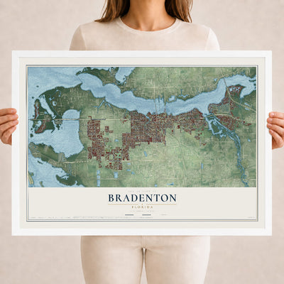 Bradenton, Florida map print, 18" x 24" W/ White Ayous Wood Frame mockup