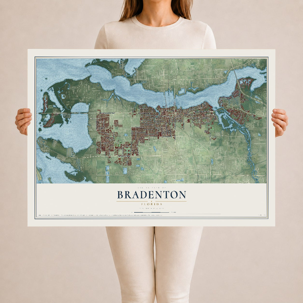 Bradenton, Florida map print, 24" x 36" Archival Matte Print mockup