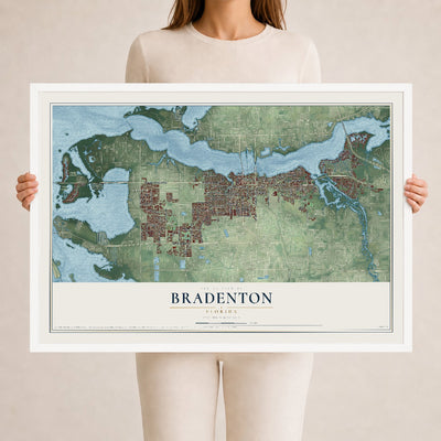 Bradenton, Florida map print, 24" x 36" W/ White Ayous Wood Frame mockup