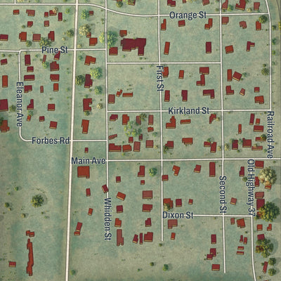 Close-up of the map of Bradley Junction, Florida print showing street and building detail