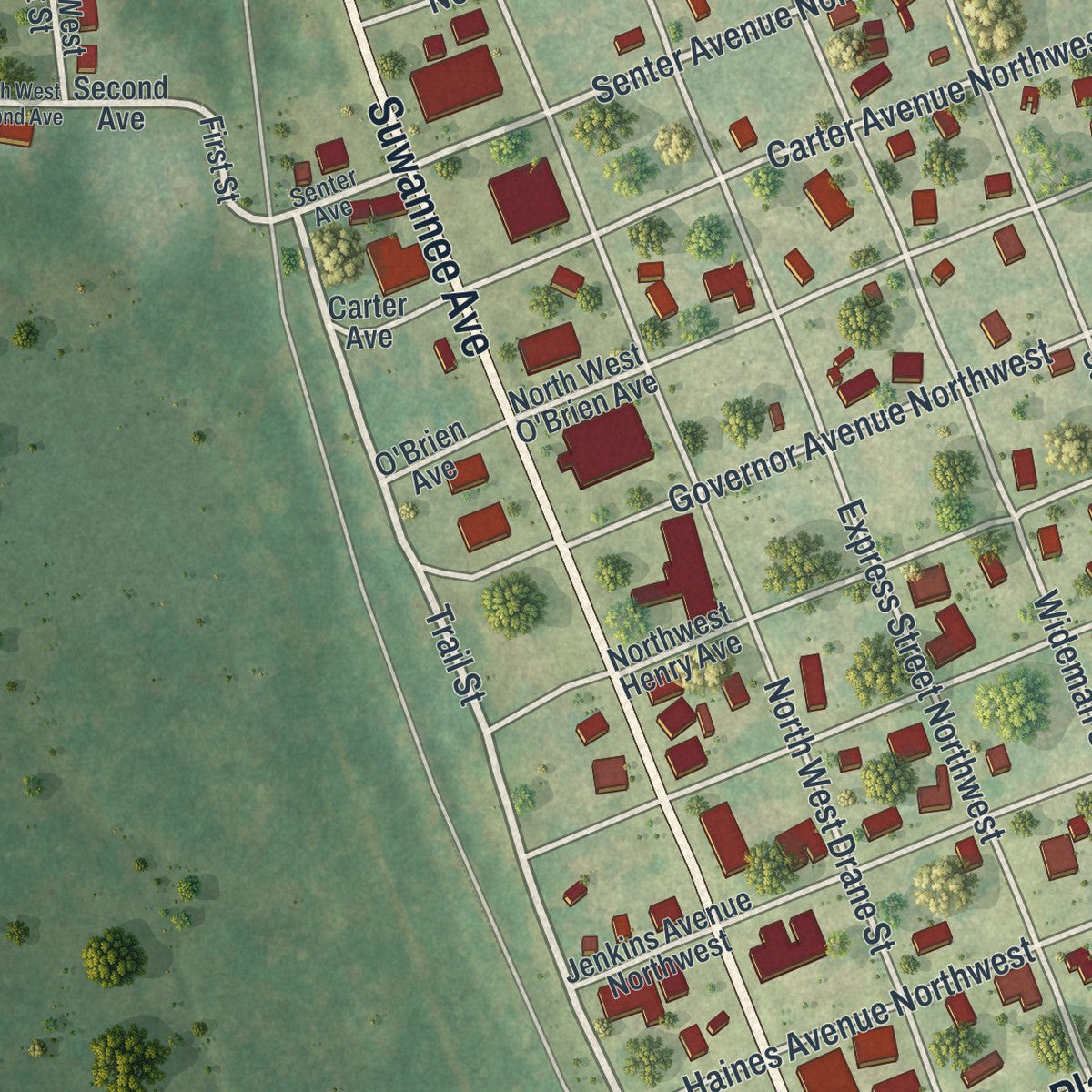 Close-up 2 of the Branford, Florida map artwork