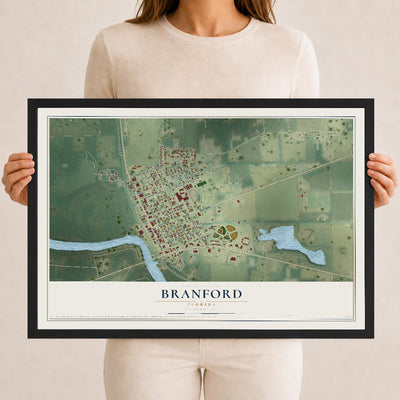 Branford, Florida map print, 12" x 18" W/ Black Ayous Wood Frame mockup