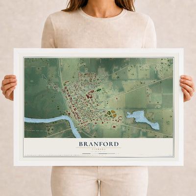 Branford, Florida map print, 12" x 18" W/ White Ayous Wood Frame mockup