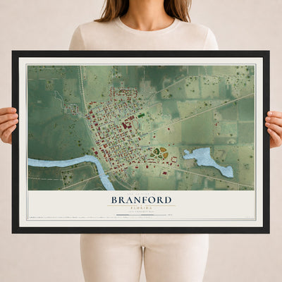Branford, Florida map print, 18" x 24" W/ Black Ayous Wood Frame mockup