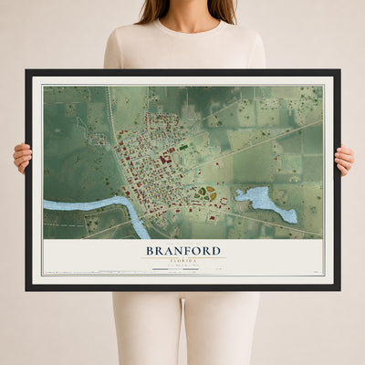 Branford, Florida map print, 24" x 36" W/ Black Ayous Wood Frame mockup