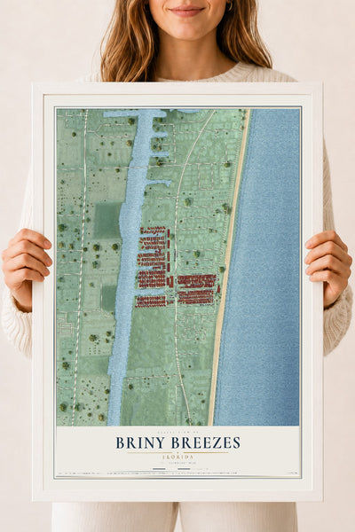 Briny Breezes, Florida map print, 18" x 24" W/ White Ayous Wood Frame mockup