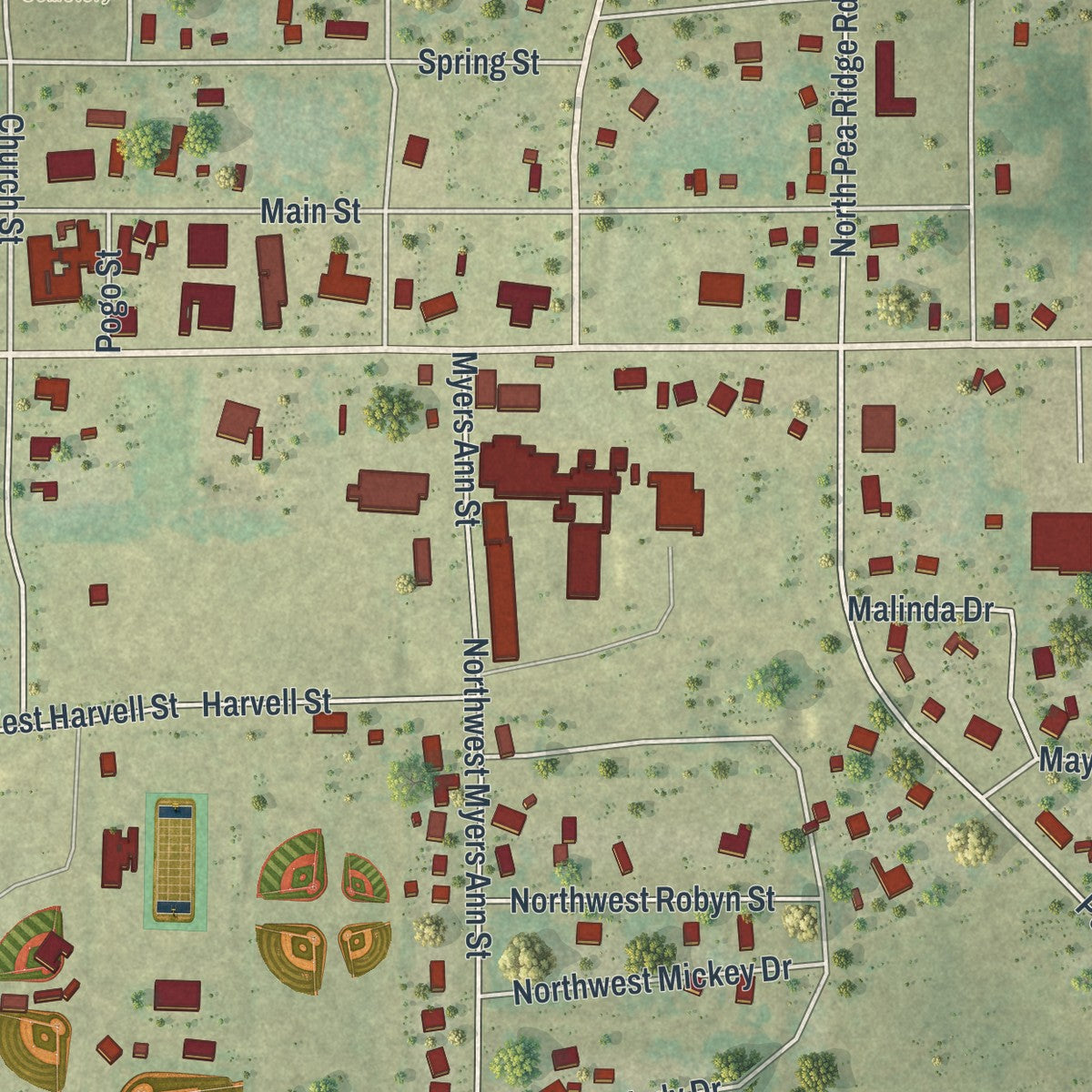 Close-up 1 of the Bristol, Florida map artwork